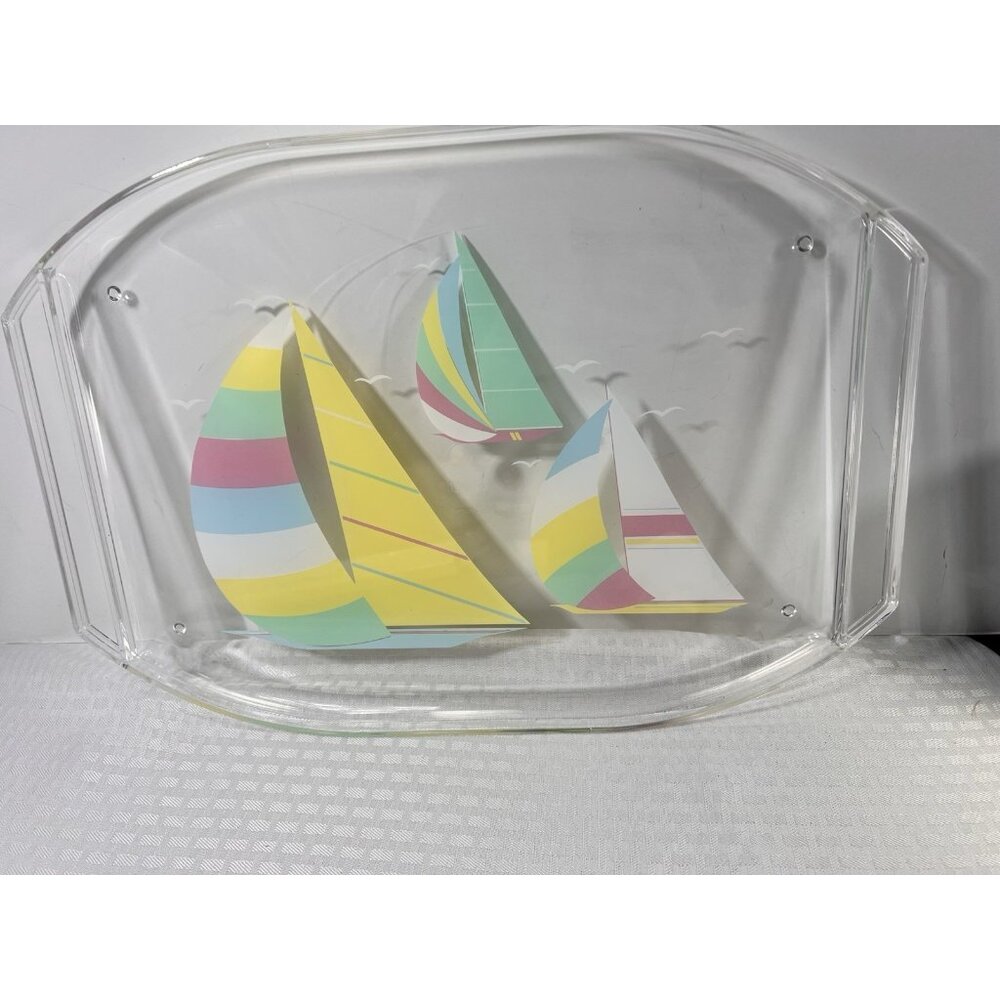 Vintage Culver Servemates Acrylic Serving Tray Sailboats With‎ box